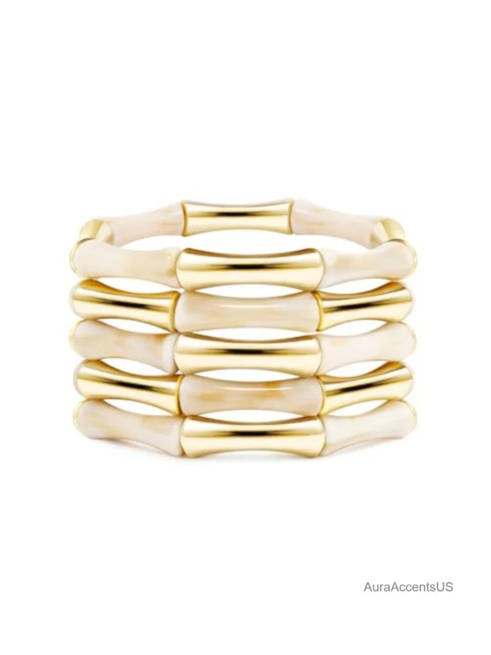 Gold Plated Acrylic Bead Stretch Bangle Bracelets for Women Stackable Summer